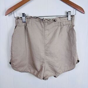 Zara High Waist‎ Linen Blend Track Style Shorts Women XS Paper Bag Elastic Waist